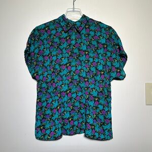 Colorful Vintage Floral Collared Blouse
